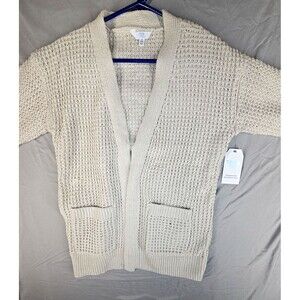 Time and Tru Women’s Knit Cardigan Sweater Small 4–6 White Open Front Pockets NW